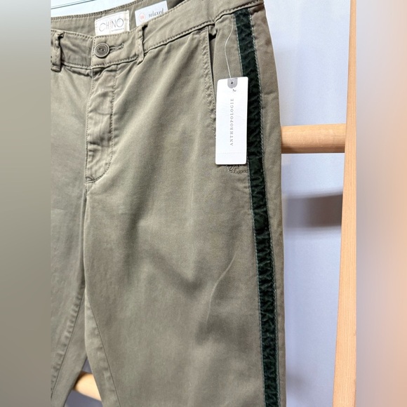 ANTHROPOLOGIE Olive Green w Black velvet stripe straight leg chinos size 28 - Picture 7 of 14